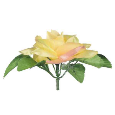 Róża w pąku - główka z liściem Yellow/Pink/Green